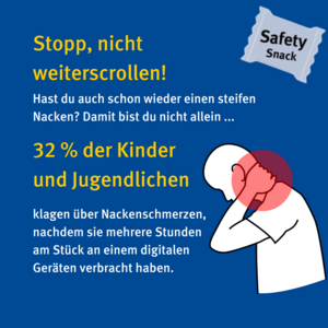 Stopp, nicht weiterscrollen! Hast du auch schon wieder einen steifen Nacken? Damit bist du nicht allein... 32 Prozent der Kinder und Jugendlichen klagen über Nackenschmerzen, nachdem sie mehrere Stunden am Stück an einem digitalen Gerät verbracht haben