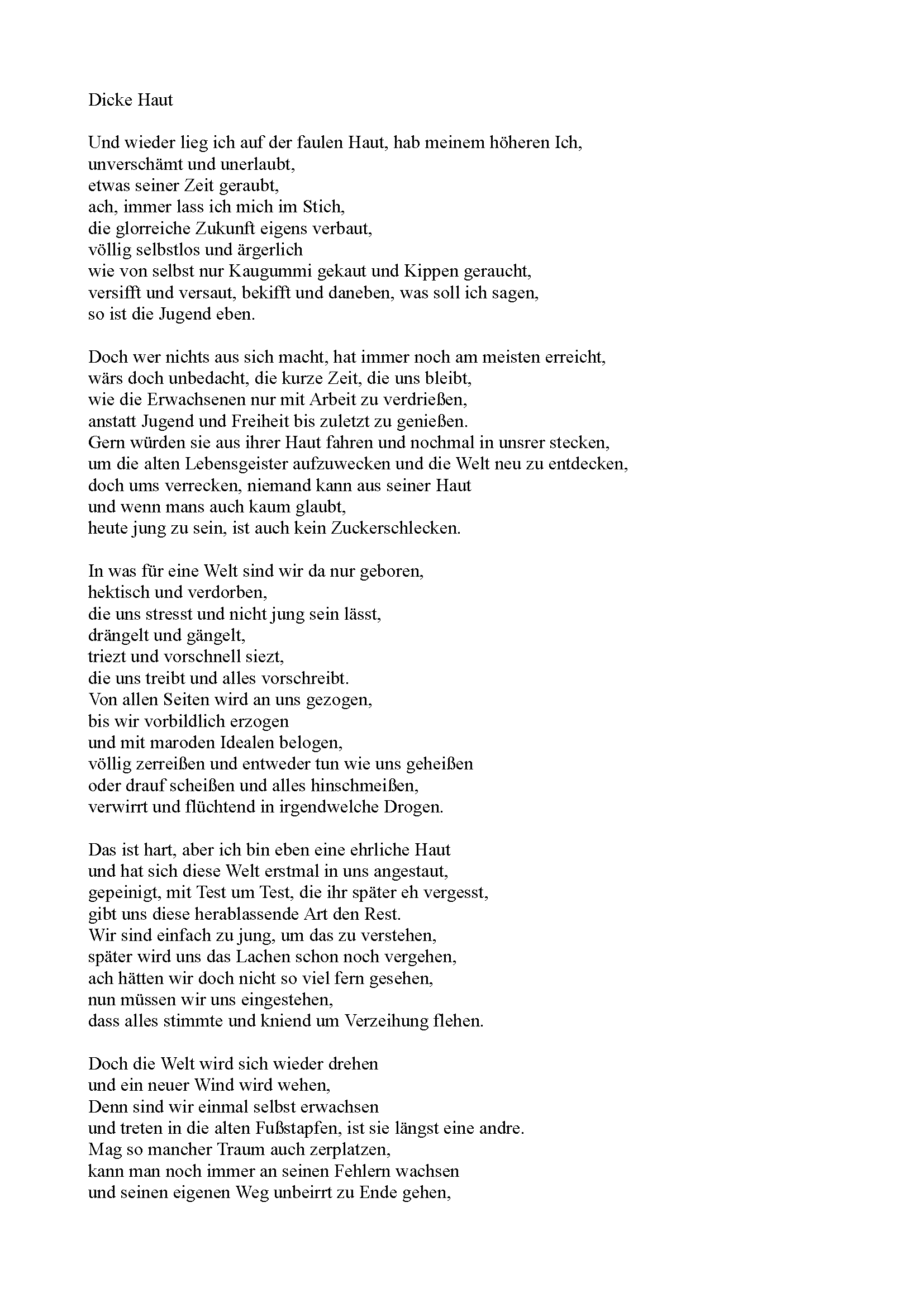Gedicht "Dicke Haut" Seite 1